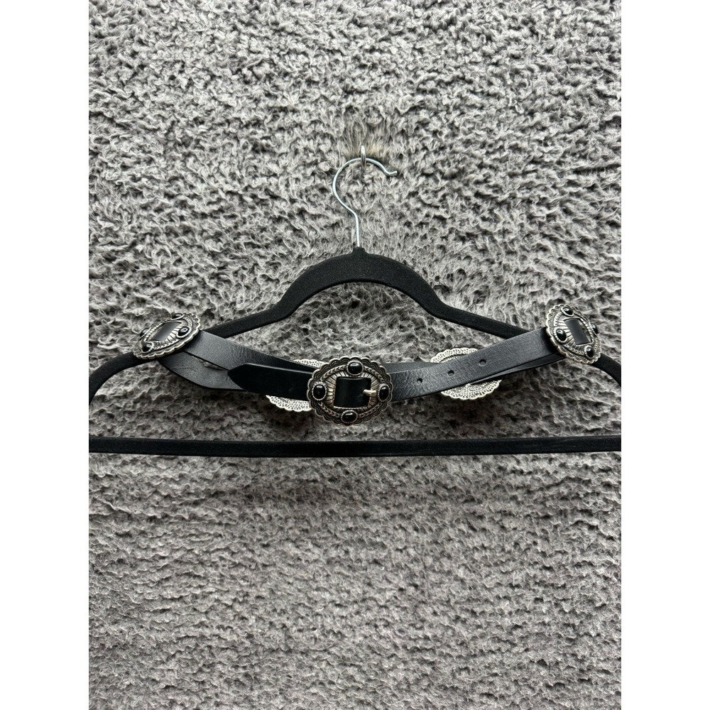 The Kooples Leather Thin w/ Double Round Buckle Belt Black Size 24/28